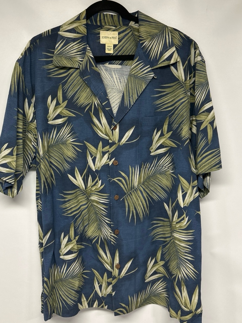 Joseph & Feiss Navy and Olive Tropical Leaf Short-Sleeve Button-Up Shirt